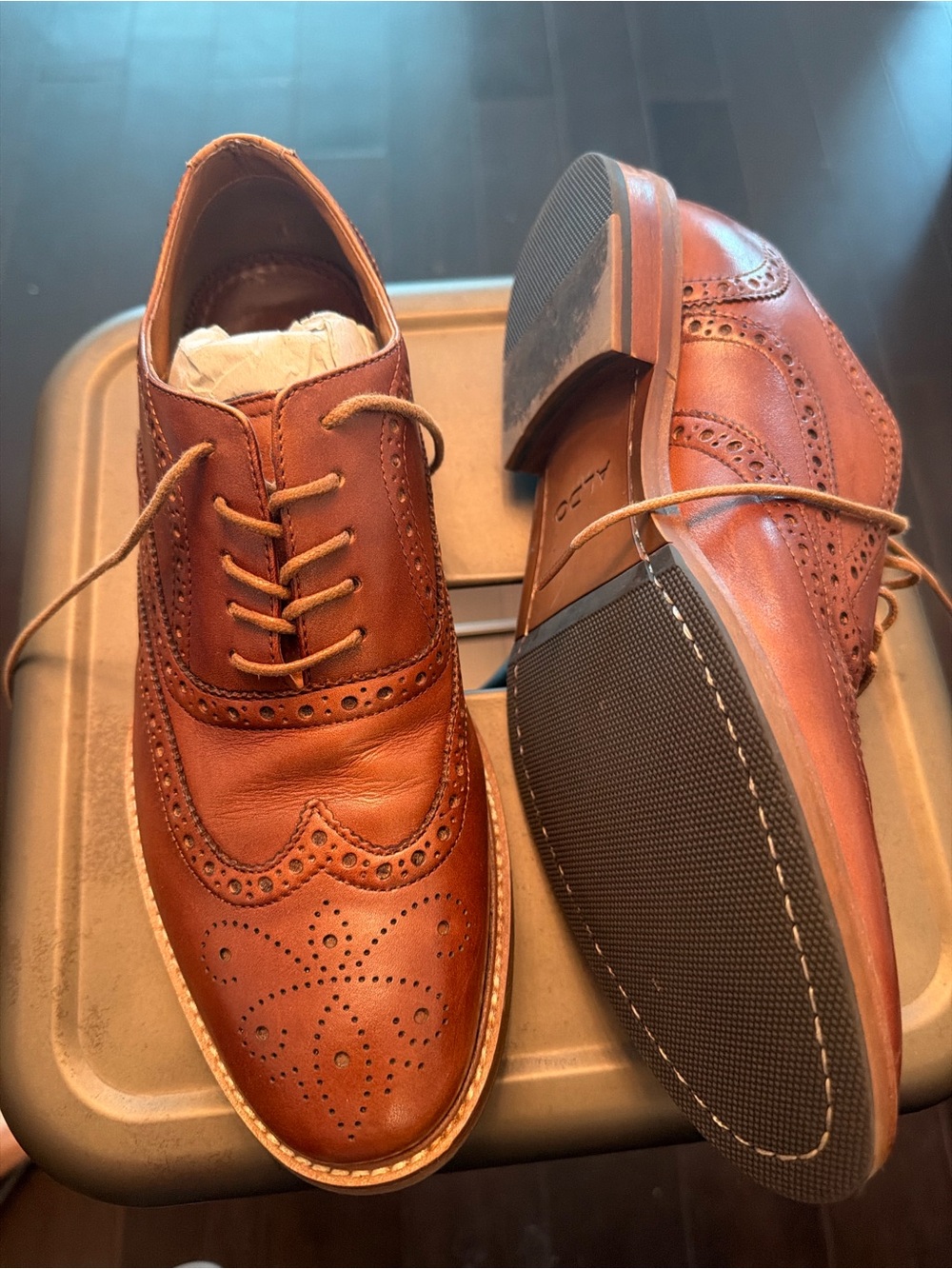 Aldo Tan Leather Wingtip Brogue Oxfords